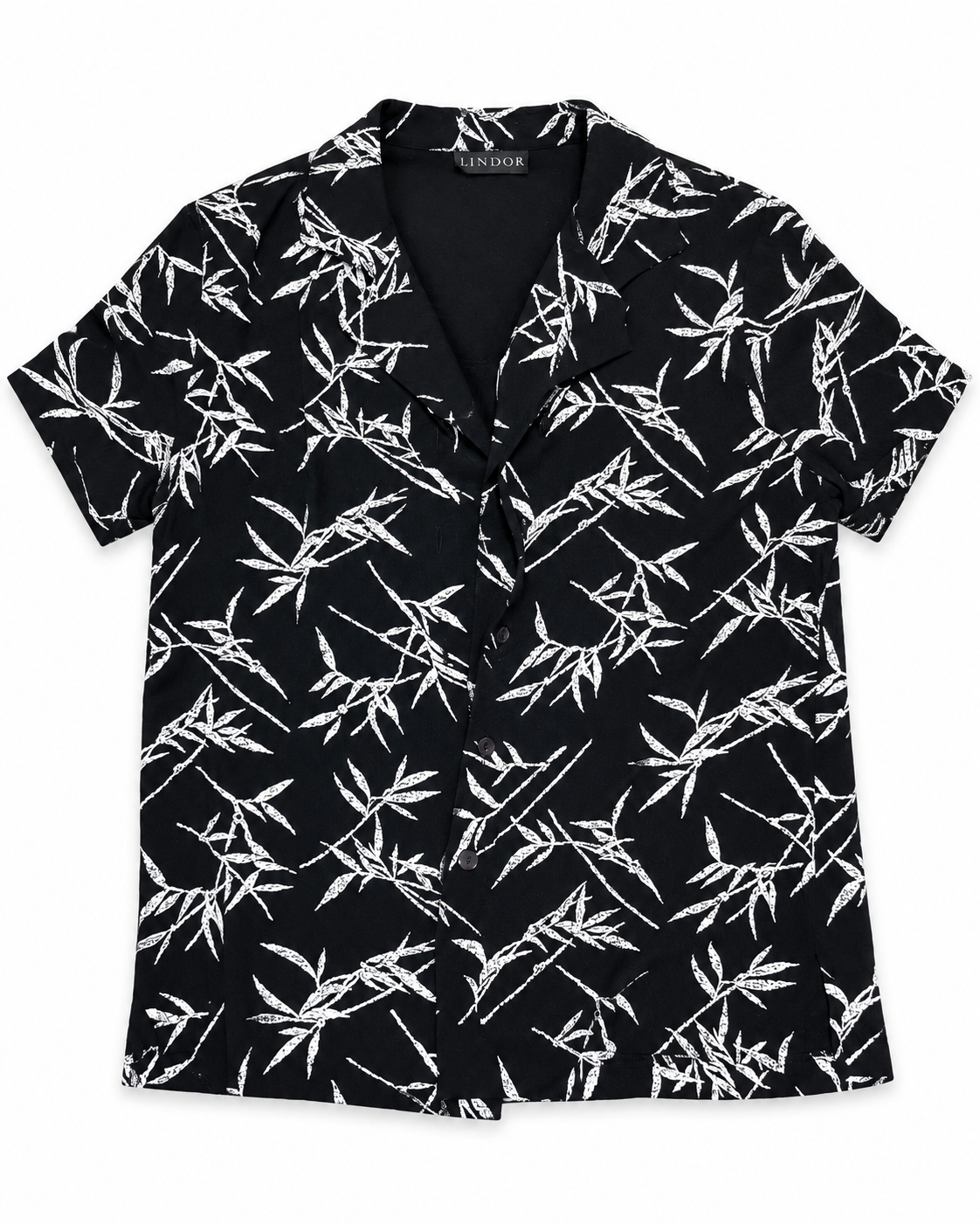 Lindor black and white leaf-print button-down shirt