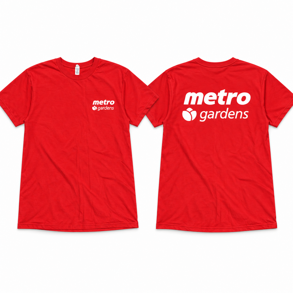 Metro Gardens red T-shirt front and back