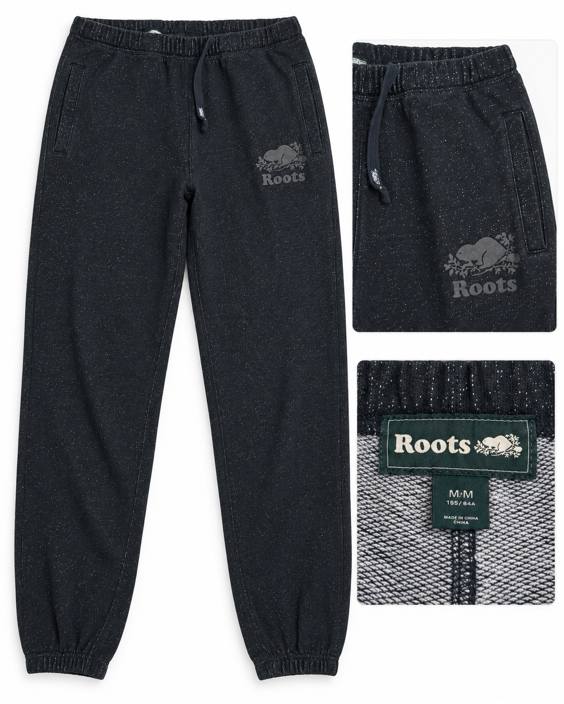 Roots black speckled sweatpants size medium